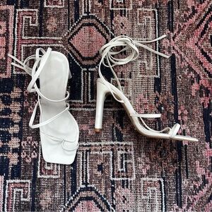 Princess Polly Billini Cheyanne Bone Ivory Strappy Ankle Wrap Heels 6